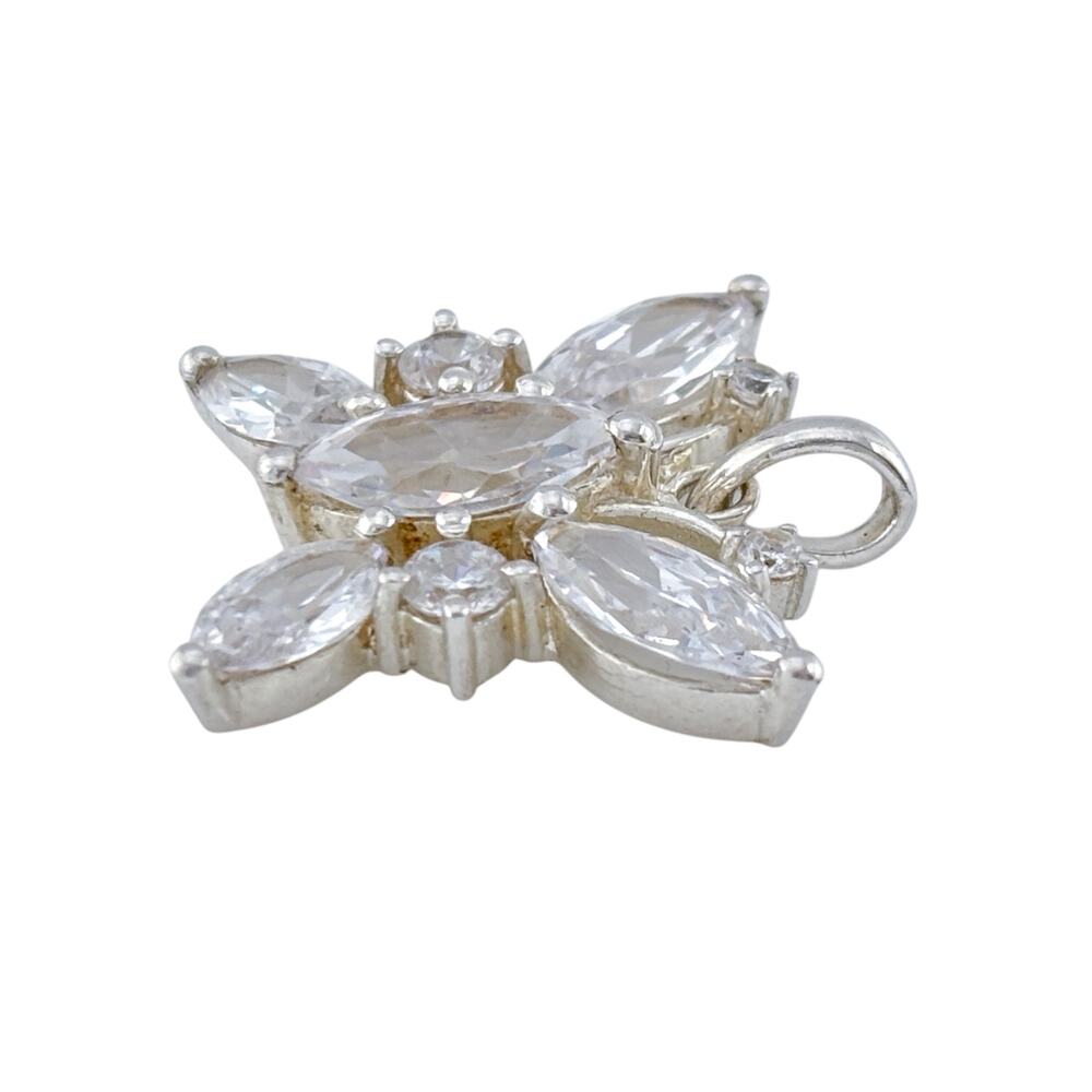 Vintage Lenox Sterling Silver 925 Butterfly Crystal Cluster Pendant - Picture 6 of 9
